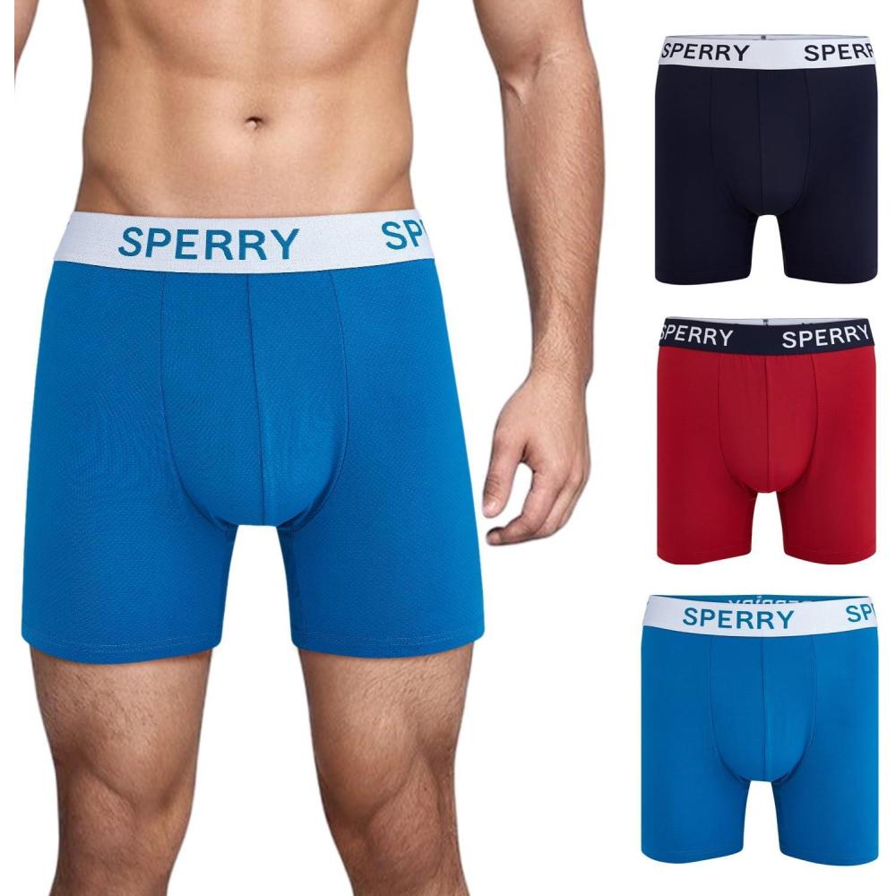 imageSperry 3Pack Mens Quick Dry Performance Mesh Boxer Briefs  Moisture Wicking Cooling Breathable Nylon Mens Athletic BoxersBlue Red Multi