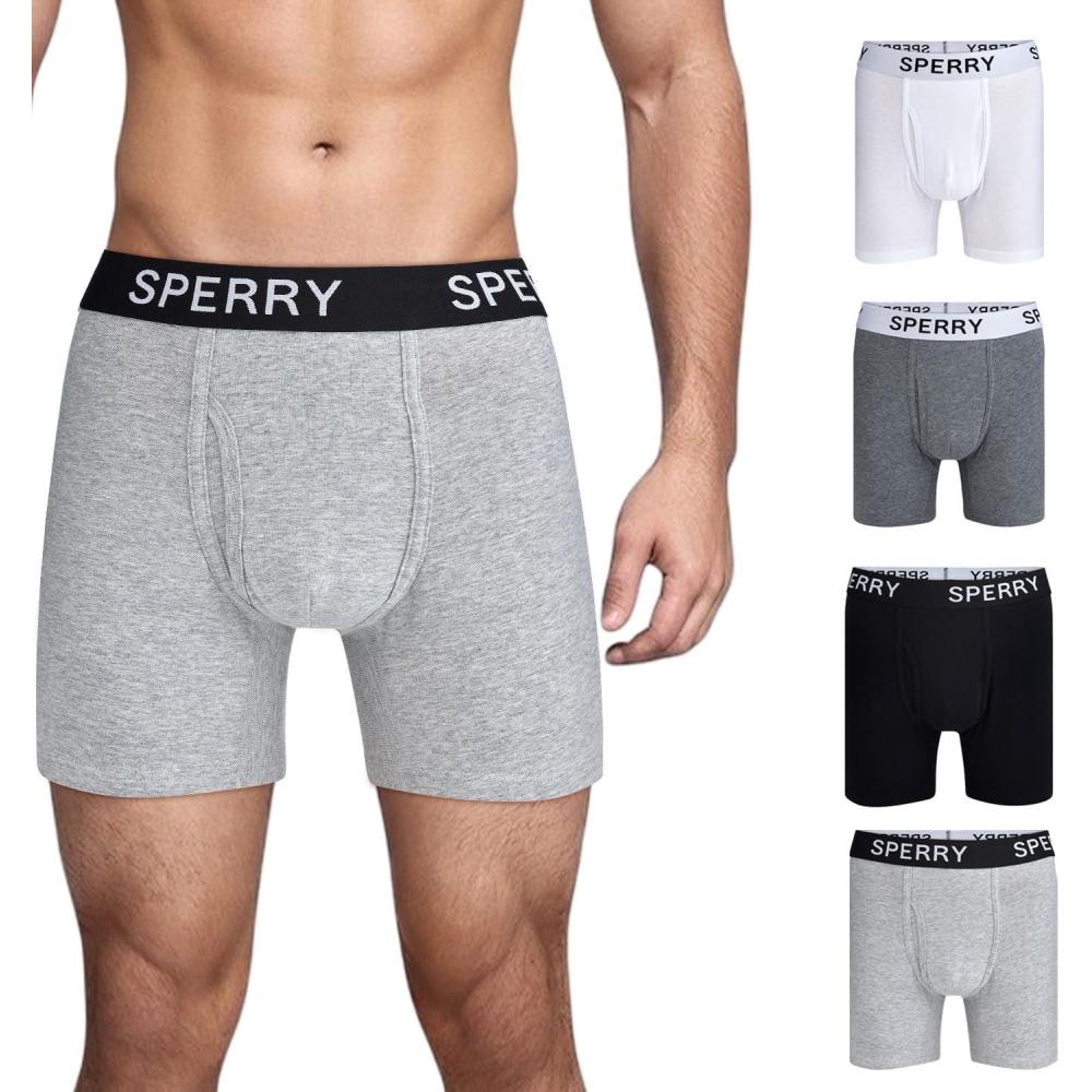 imageSperry 4Pack Mens Premium Cotton Stretch Boxer Briefs  Everyday Comfort Cotton Mens Boxer Briefs with Fly Pouch ampamp 5 InseamMulti