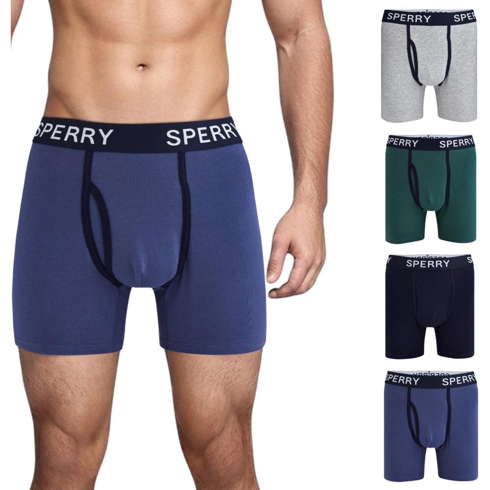 imageSperry 4Pack Mens Premium Cotton Stretch Boxer Briefs  Everyday Comfort Cotton Mens Boxer Briefs with Fly Pouch ampamp 5 InseamMultiContrast Stitch