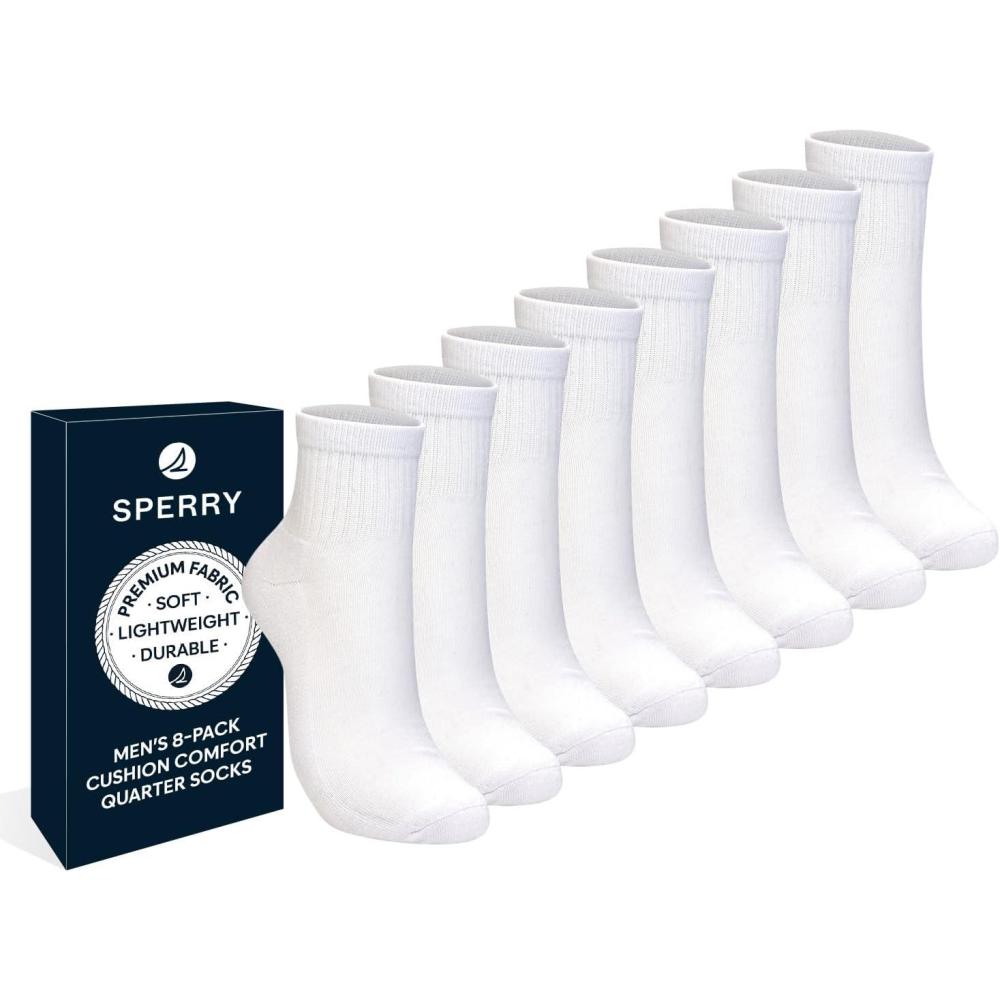 imageSperry Mens 8Pack Comfort Cushion Quarter Socks  Soft Durable MoistureWicking Athletic Ankle Socks for Men Shoe Size 612White