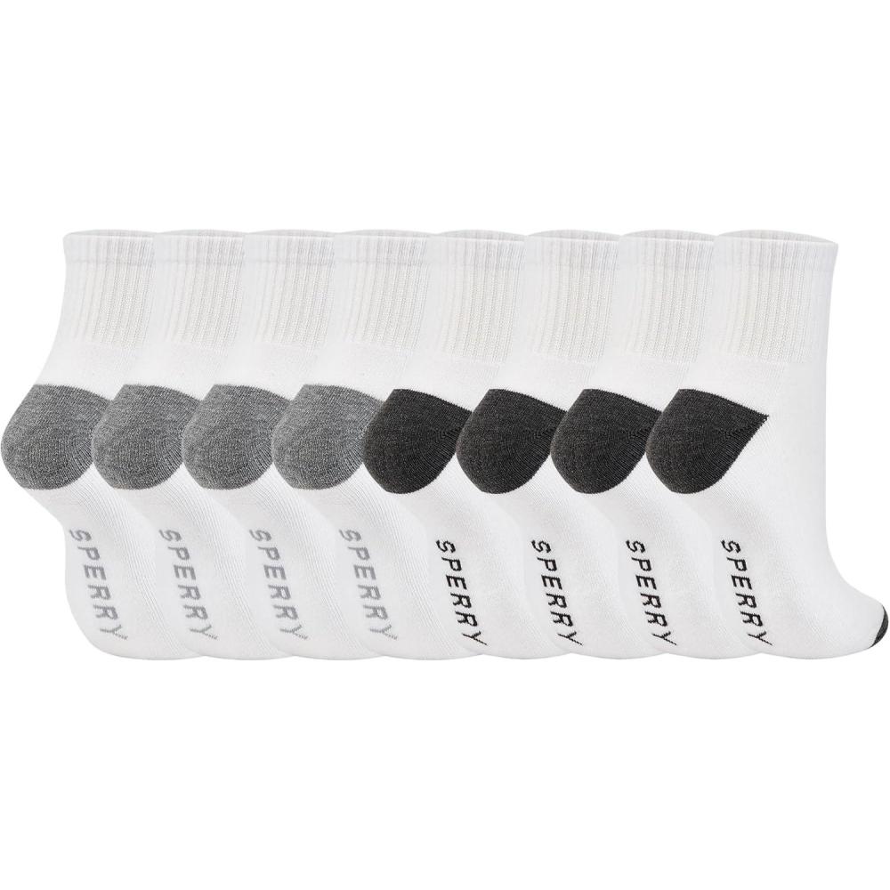 imageSperry Mens 8Pack Comfort Cushion Quarter Socks  Soft Durable MoistureWicking Athletic Ankle Socks for Men Shoe Size 612White Heather