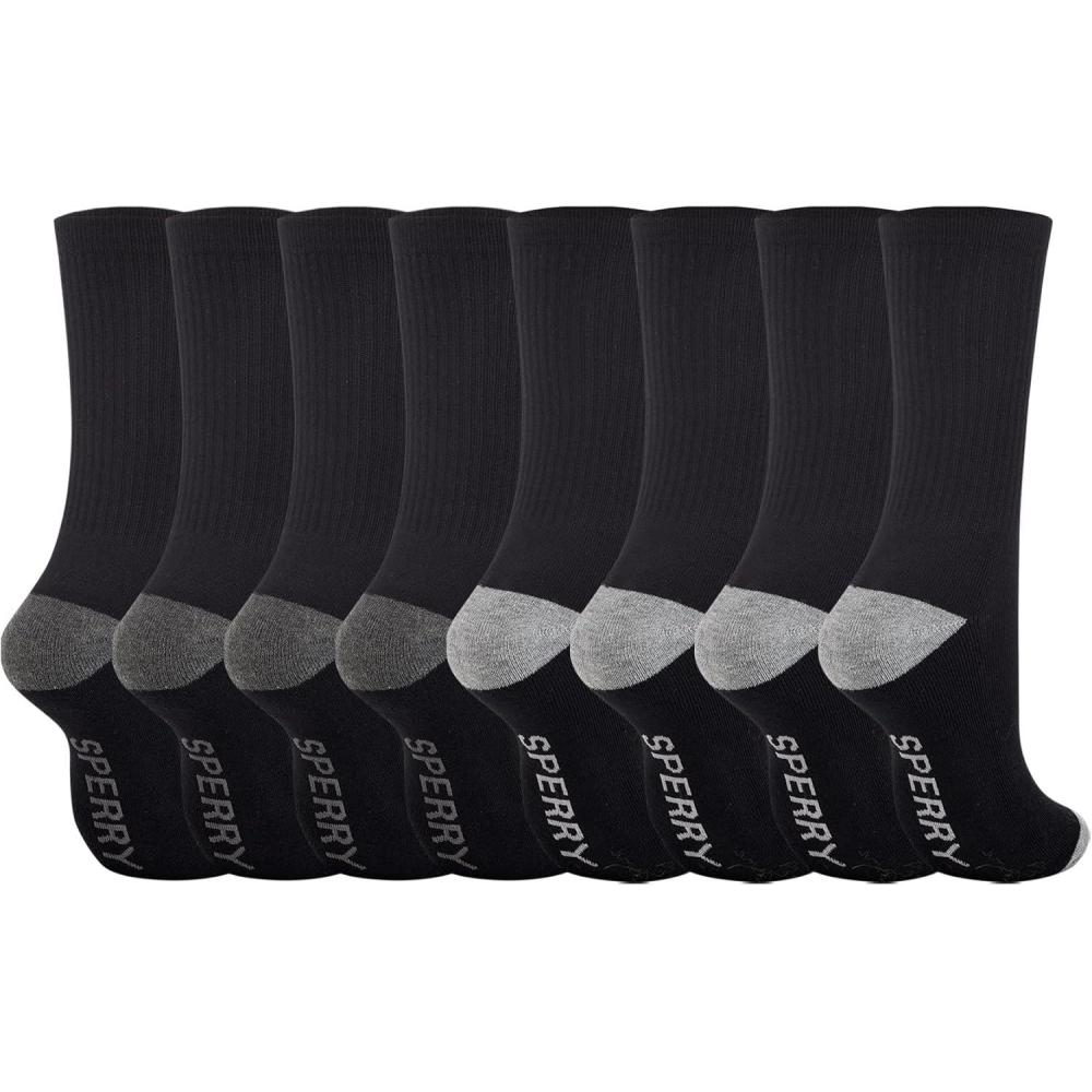 imageSperry Mens 8Pack Cushion Comfort Crew Socks  MoistureWicking Athletic Socks White Crew Socks for Everyday or Sports UseBlack Heather