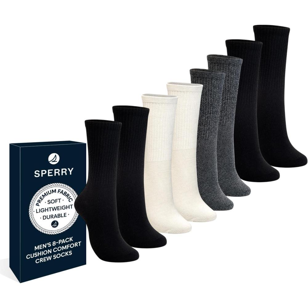 imageSperry Mens 8Pack Cushion Comfort Crew Socks  MoistureWicking Athletic Socks White Crew Socks for Everyday or Sports UseGrey Multi