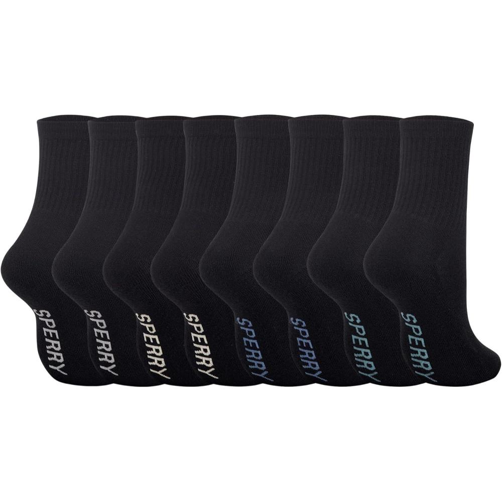 imageSperry Mens Cushioned Mid Crew Socks 8Pack  Moisture Wicking Half Crew Fit Reinforced Footbed AllDay ComfortBlack