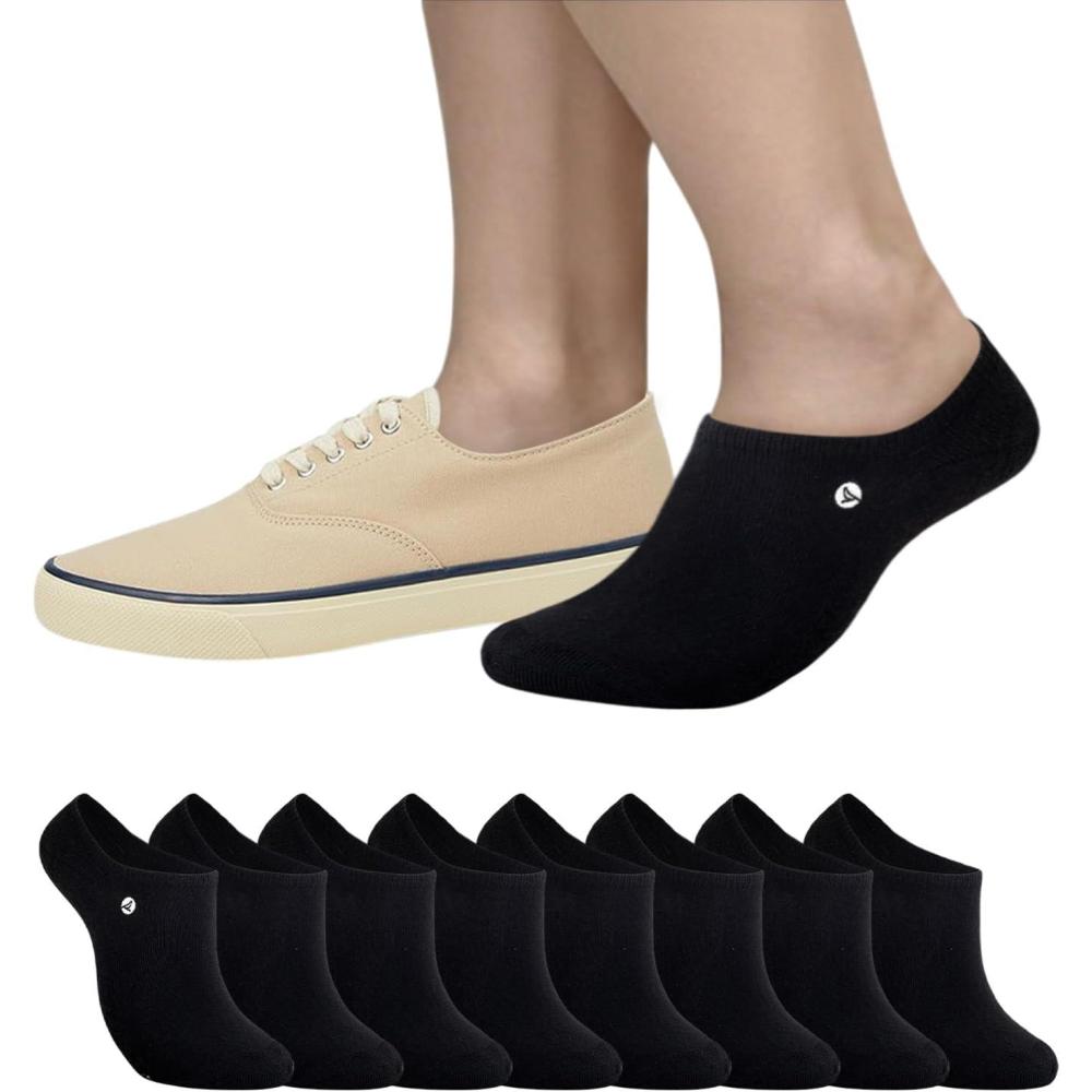 imageSperry Mens Cushioned No Show Socks 8Pack MoistureWicking NonSlip Fit Low Cut Ankle Socks for Everyday WearBlack