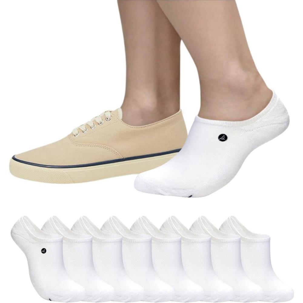 imageSperry Mens Cushioned No Show Socks 8Pack  MoistureWicking NonSlip Fit Low Cut Ankle Socks for Everyday WearWhite