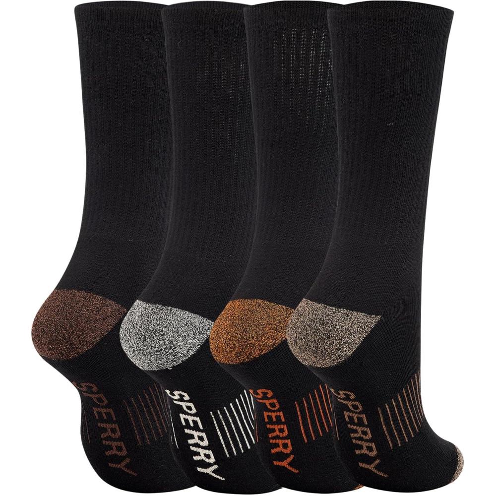 imageSperry Mens Work Socks 4Pack Half Cushioned Crew  Soft Cotton MoistureWicking Boot Socks with Reinforced Heel and ToeBlack Multi