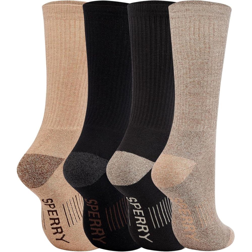 imageSperry Mens Work Socks 4Pack Half Cushioned Crew  Soft Cotton MoistureWicking Boot Socks with Reinforced Heel and ToeBrown Multi