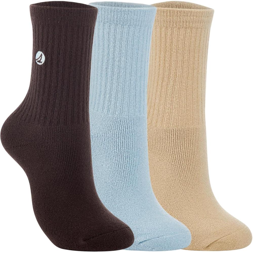 imageSperry Unisex Super Soft Cushioned Mid Crew Socks 3Pack  Plush Comfort Warm Winter Half Crew FitDark Brown Combo