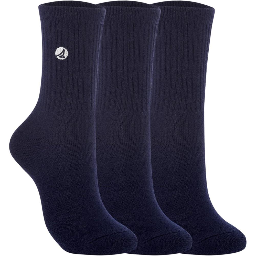 imageSperry Unisex Super Soft Cushioned Mid Crew Socks 3Pack Plush Comfort Warm Winter Half Crew FitNavy