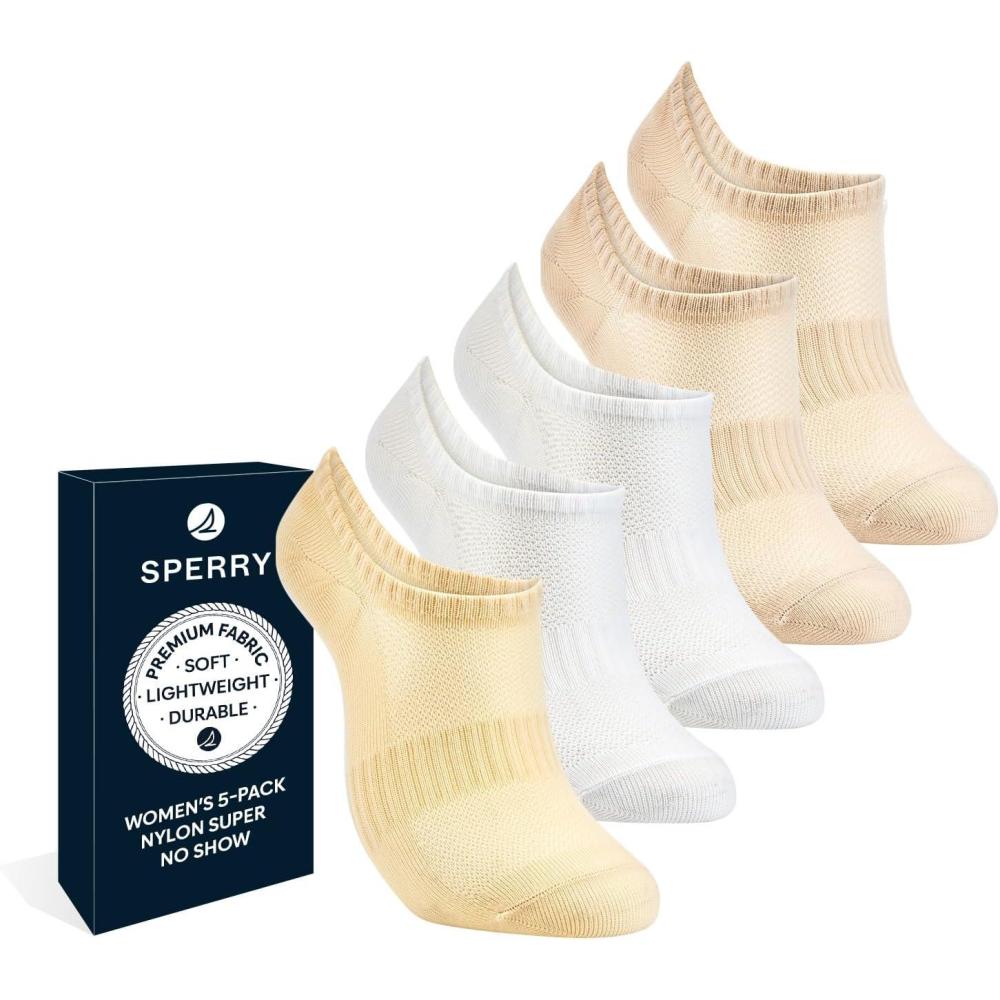 imageSperry Womens 5Pack Super No Show Socks  Breathable Mesh Lightweight NonSlip Invisible Low Cut Liner Socks for SneakersTan