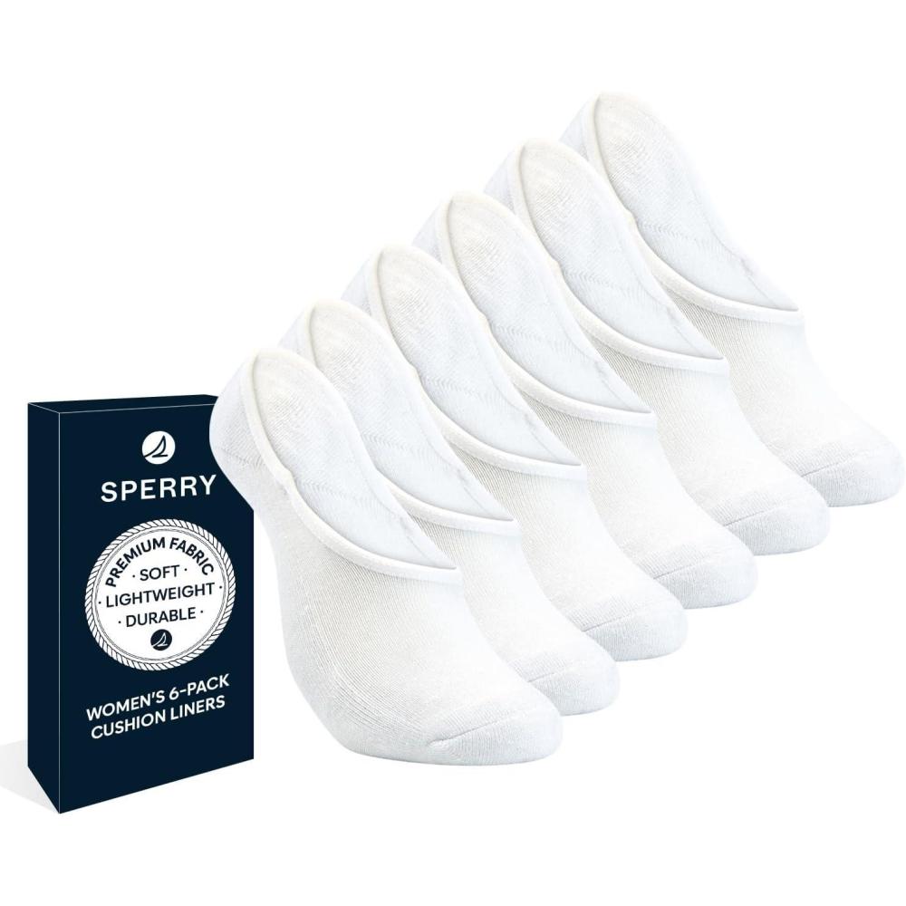 imageSperry Womens 6Pack No Show Socks  Low Cut Cushioned Invisible Liner Socks for Flats Loafers SneakersWhite