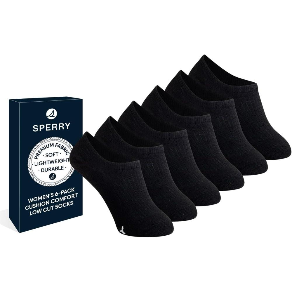 imageSperry Womens 6Pack Super No Show Socks  MoistureWicking Lightweight No Slip Invisible Low Cut Liner Socks for SneakersBlack
