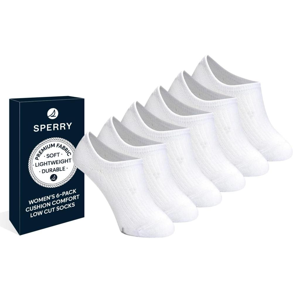 imageSperry Womens 6Pack Super No Show Socks  MoistureWicking Lightweight No Slip Invisible Low Cut Liner Socks for SneakersWhite