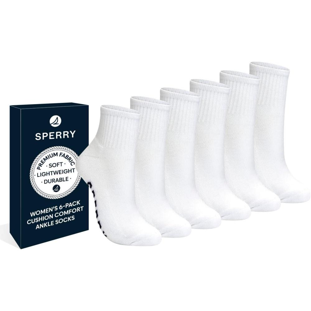 imageSperry Womens Quarter Socks 6Pack  Cushion Comfort Soft Breathable Athletic Ankle SocksWhite