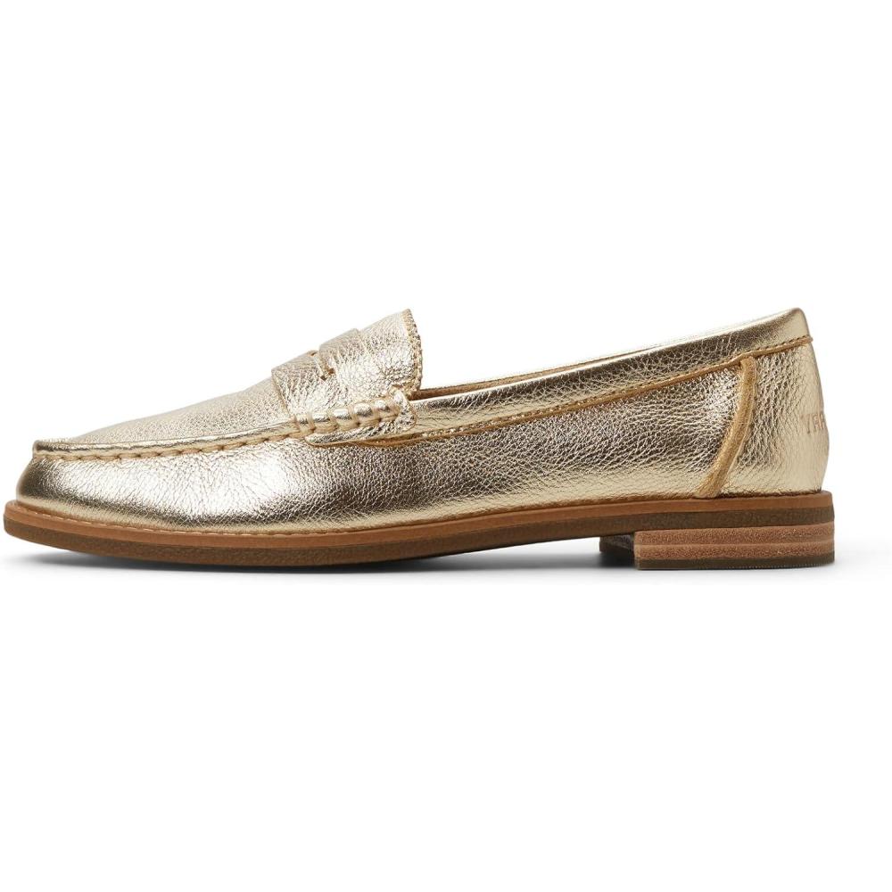 imageSperry Womens Seaport Penny PlushWave Saffiano  Metallic Leather Penny LoaferGold