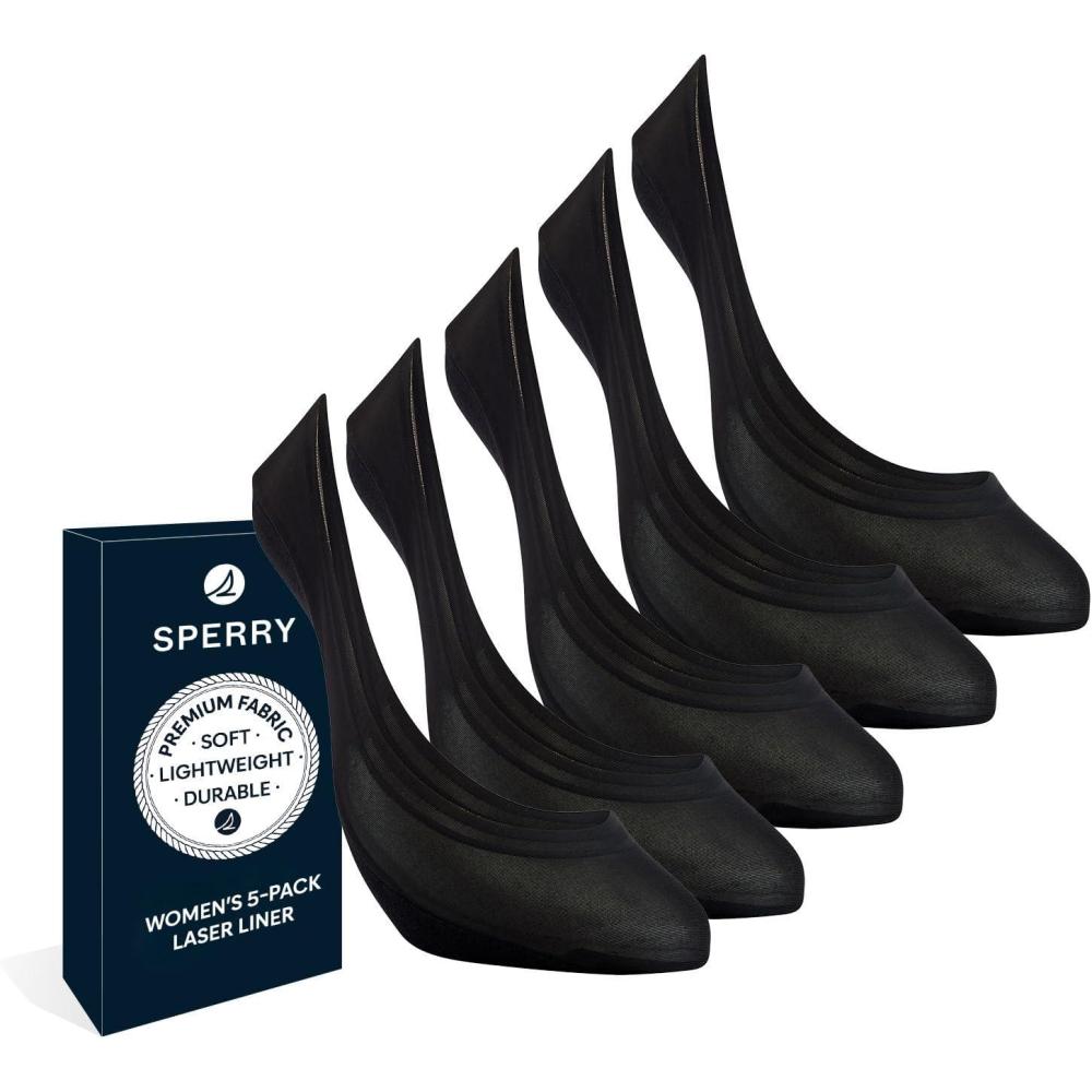 imageSperry womens Solid Cotton Laser Cut Liner Socks  3 Pair Pack  Soft and LightweightBlack 5 Pairs