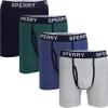 Sperry 4-Pack Mens Premium Cotton Stretch Boxer Briefs – Everyday Comfort Cotton Mens Boxer Briefs with Fly Pouch & 5” Inseam(Multi/Contrast Stitch)